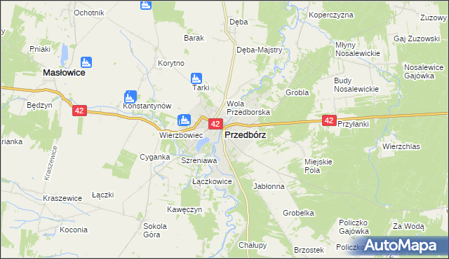 mapa Przedbórz powiat radomszczański, Przedbórz powiat radomszczański na mapie Targeo