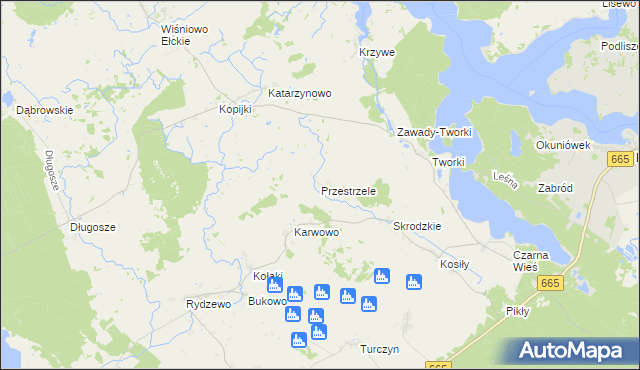 mapa Przestrzele gmina Rajgród, Przestrzele gmina Rajgród na mapie Targeo