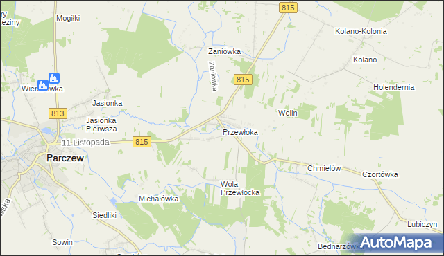 mapa Przewłoka gmina Parczew, Przewłoka gmina Parczew na mapie Targeo