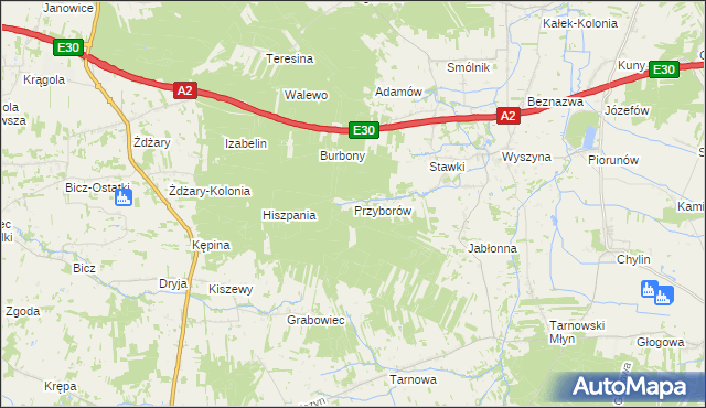 mapa Przyborów gmina Władysławów, Przyborów gmina Władysławów na mapie Targeo