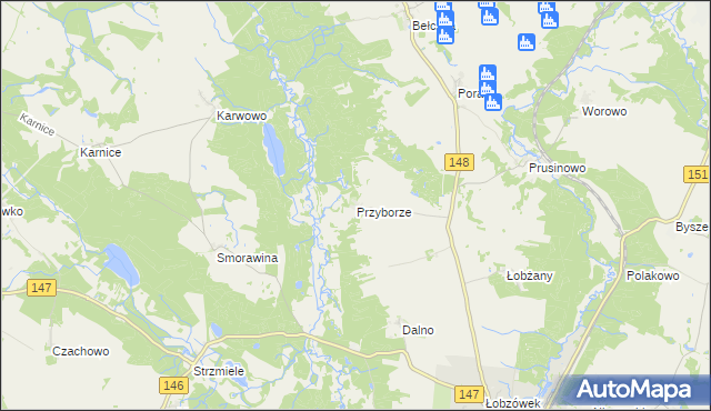 mapa Przyborze gmina Łobez, Przyborze gmina Łobez na mapie Targeo