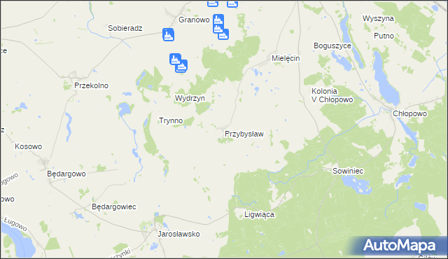 mapa Przybysław gmina Krzęcin, Przybysław gmina Krzęcin na mapie Targeo