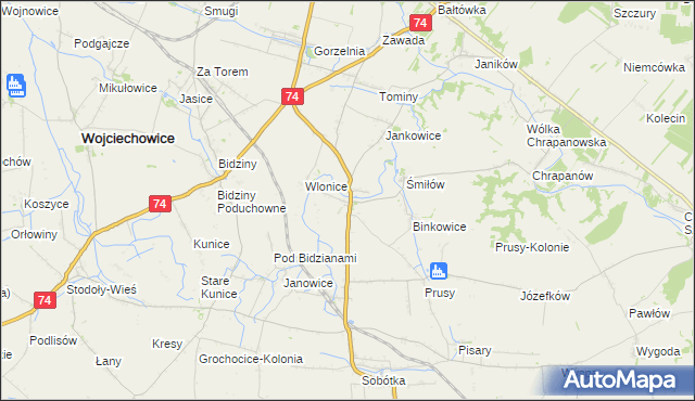 mapa Przybysławice gmina Ożarów, Przybysławice gmina Ożarów na mapie Targeo