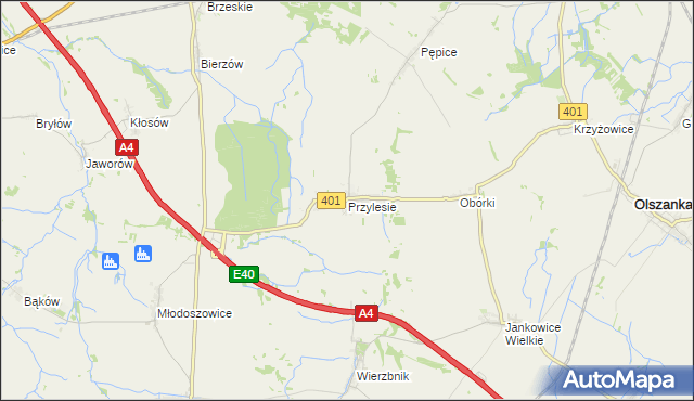 mapa Przylesie gmina Olszanka, Przylesie gmina Olszanka na mapie Targeo