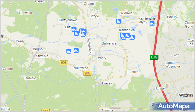 mapa Psary gmina Woźniki, Psary gmina Woźniki na mapie Targeo