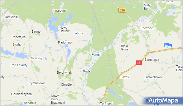 mapa Pustki gmina Nowe Miasto Lubawskie, Pustki gmina Nowe Miasto Lubawskie na mapie Targeo