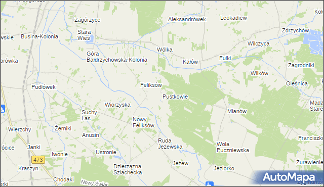 mapa Pustkowie gmina Poddębice, Pustkowie gmina Poddębice na mapie Targeo
