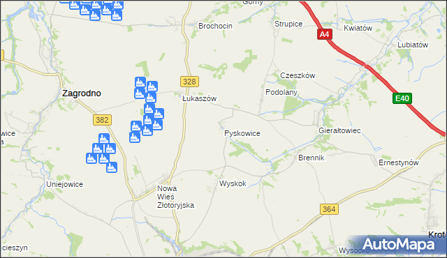 mapa Pyskowice gmina Złotoryja, Pyskowice gmina Złotoryja na mapie Targeo