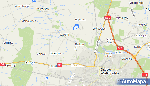 mapa Radłów gmina Raszków, Radłów gmina Raszków na mapie Targeo