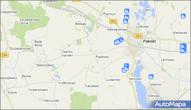 mapa Radłowo gmina Pakość, Radłowo gmina Pakość na mapie Targeo