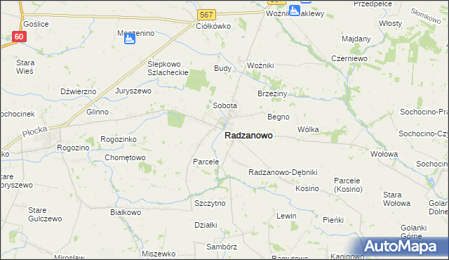 mapa Radzanowo, Radzanowo na mapie Targeo