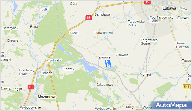 mapa Rakowice gmina Lubawa, Rakowice gmina Lubawa na mapie Targeo