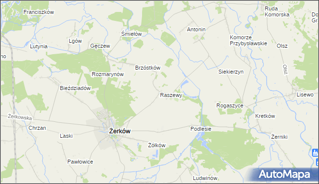 mapa Raszewy gmina Żerków, Raszewy gmina Żerków na mapie Targeo