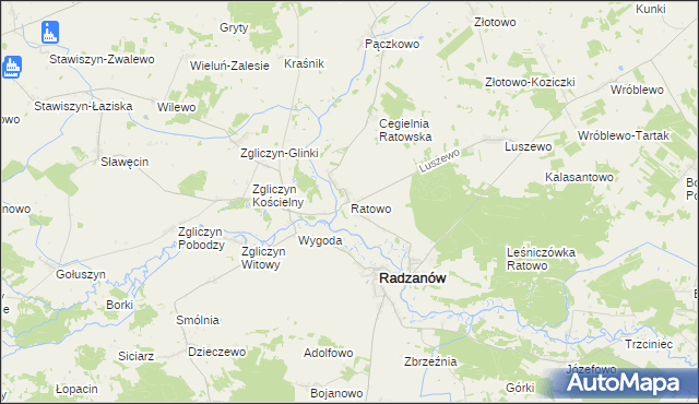 mapa Ratowo gmina Radzanów, Ratowo gmina Radzanów na mapie Targeo