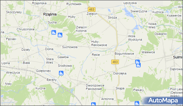 mapa Rekle gmina Rząśnia, Rekle gmina Rząśnia na mapie Targeo