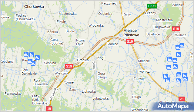 mapa Rogi gmina Miejsce Piastowe, Rogi gmina Miejsce Piastowe na mapie Targeo