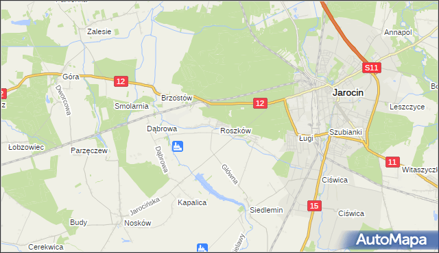 mapa Roszków gmina Jarocin, Roszków gmina Jarocin na mapie Targeo
