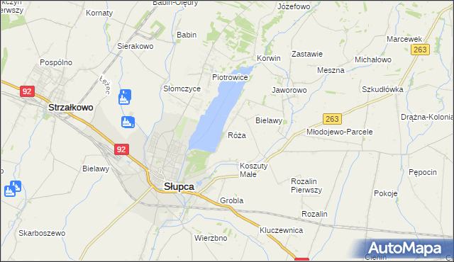 mapa Róża gmina Słupca, Róża gmina Słupca na mapie Targeo