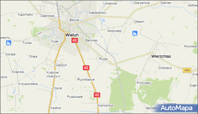 mapa Ruda gmina Wieluń, Ruda gmina Wieluń na mapie Targeo