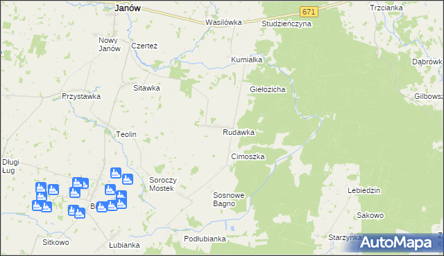 mapa Rudawka gmina Janów, Rudawka gmina Janów na mapie Targeo