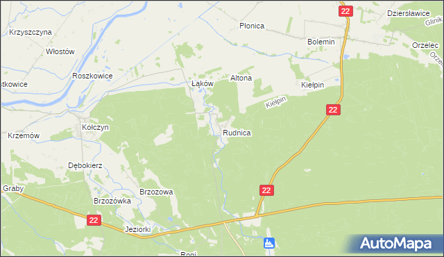 mapa Rudnica gmina Krzeszyce, Rudnica gmina Krzeszyce na mapie Targeo