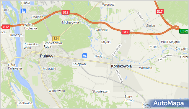 mapa Rudy gmina Końskowola, Rudy gmina Końskowola na mapie Targeo