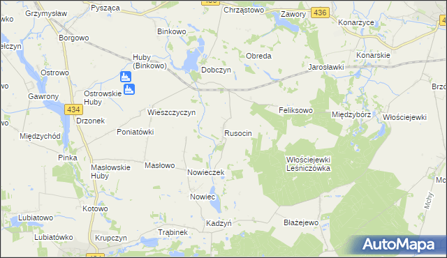 mapa Rusocin gmina Dolsk, Rusocin gmina Dolsk na mapie Targeo