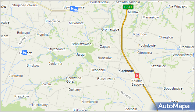 mapa Ruszków gmina Sadowie, Ruszków gmina Sadowie na mapie Targeo