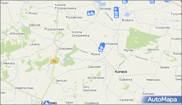 mapa Rybno gmina Koneck, Rybno gmina Koneck na mapie Targeo