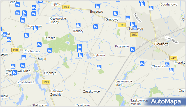 mapa Rybowo gmina Gołańcz, Rybowo gmina Gołańcz na mapie Targeo