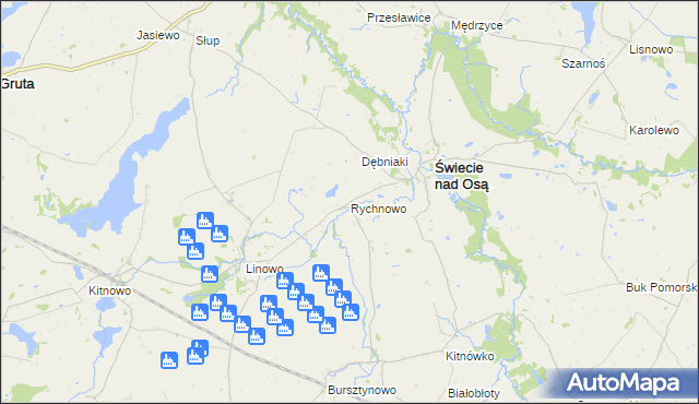 mapa Rychnowo gmina Świecie nad Osą, Rychnowo gmina Świecie nad Osą na mapie Targeo