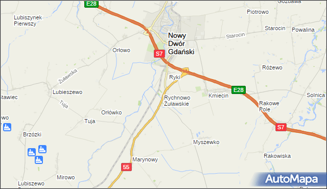 mapa Rychnowo Żuławskie, Rychnowo Żuławskie na mapie Targeo