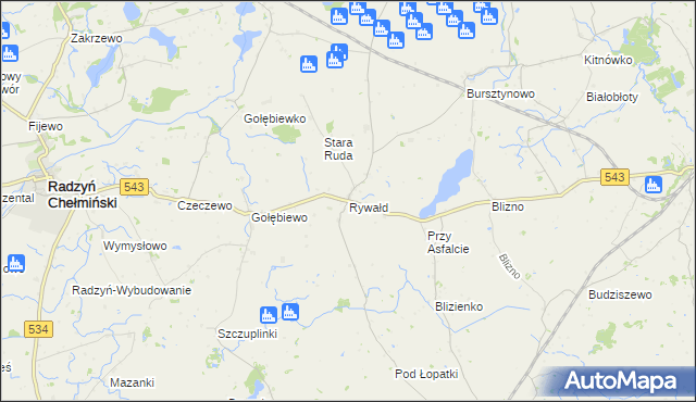 mapa Rywałd gmina Radzyń Chełmiński, Rywałd gmina Radzyń Chełmiński na mapie Targeo