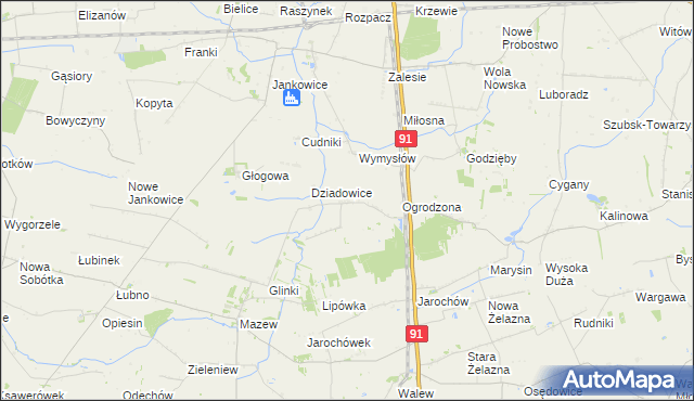 mapa Rzędków gmina Daszyna, Rzędków gmina Daszyna na mapie Targeo