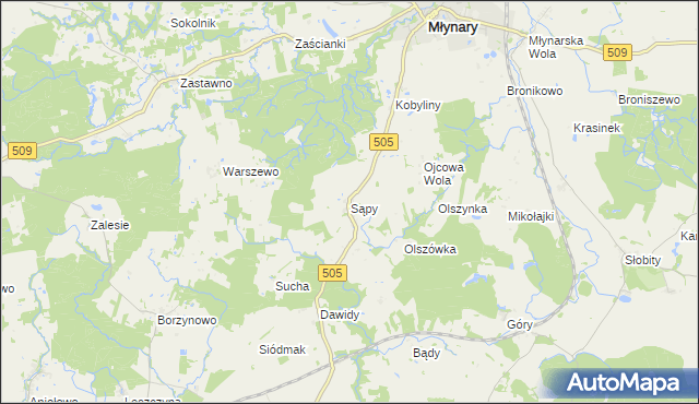 mapa Sąpy gmina Młynary, Sąpy gmina Młynary na mapie Targeo