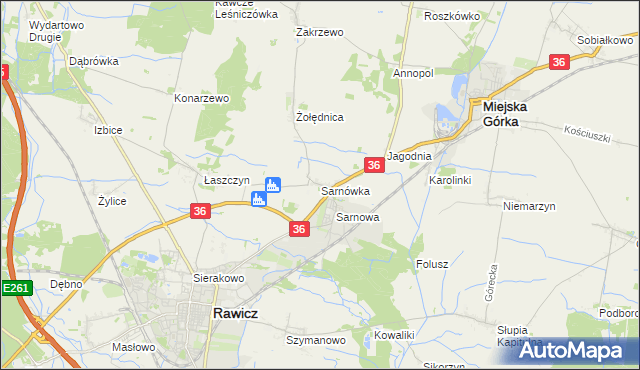 mapa Sarnówka gmina Rawicz, Sarnówka gmina Rawicz na mapie Targeo