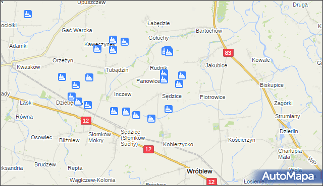 mapa Sędzice gmina Wróblew, Sędzice gmina Wróblew na mapie Targeo