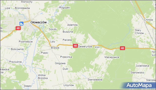 mapa Sewerynów gmina Głowaczów, Sewerynów gmina Głowaczów na mapie Targeo