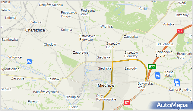 mapa Siedliska gmina Miechów, Siedliska gmina Miechów na mapie Targeo