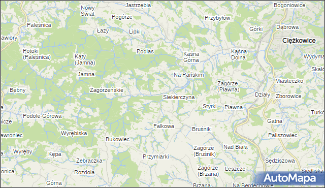 mapa Siekierczyna gmina Ciężkowice, Siekierczyna gmina Ciężkowice na mapie Targeo