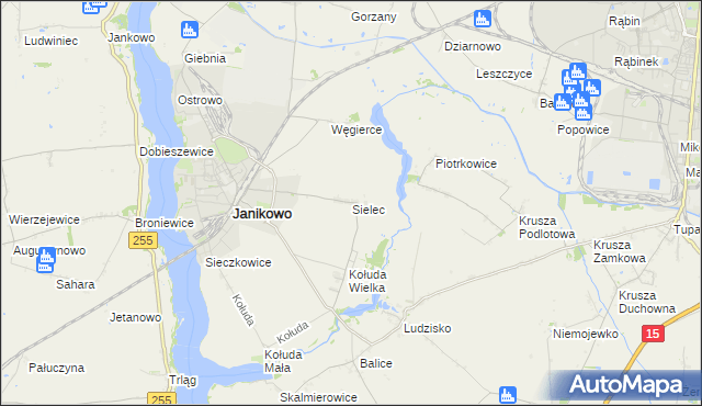 mapa Sielec gmina Janikowo, Sielec gmina Janikowo na mapie Targeo