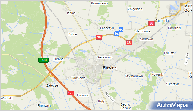 mapa Sierakowo gmina Rawicz, Sierakowo gmina Rawicz na mapie Targeo