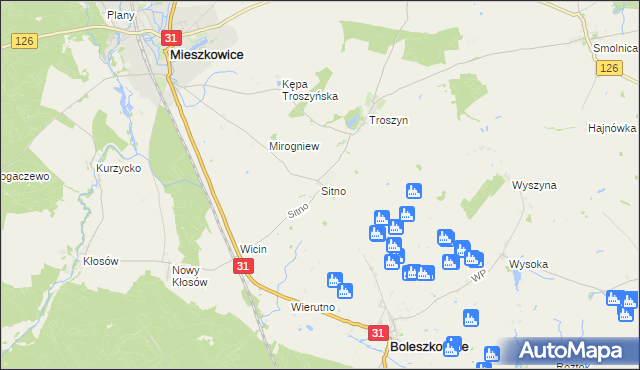 mapa Sitno gmina Mieszkowice, Sitno gmina Mieszkowice na mapie Targeo