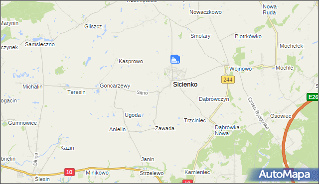 mapa Sitno gmina Sicienko, Sitno gmina Sicienko na mapie Targeo