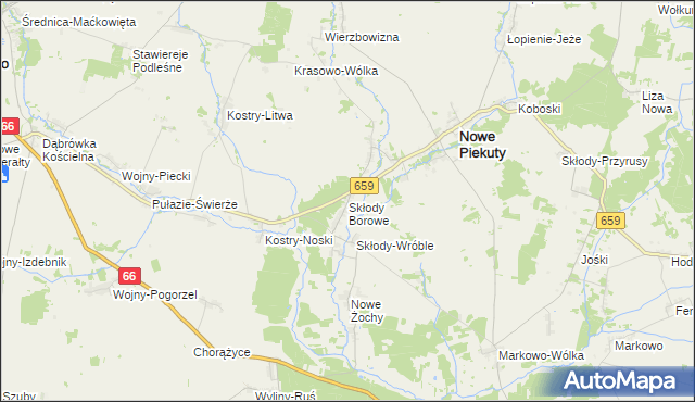 mapa Skłody Borowe, Skłody Borowe na mapie Targeo