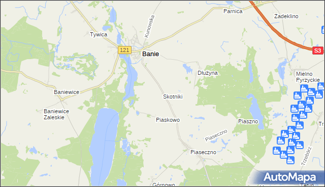 mapa Skotniki gmina Banie, Skotniki gmina Banie na mapie Targeo