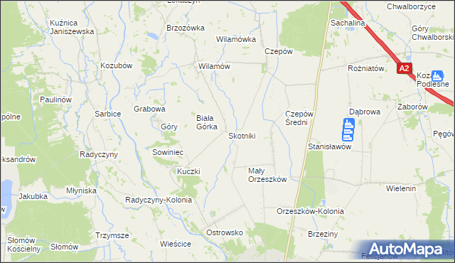 mapa Skotniki gmina Uniejów, Skotniki gmina Uniejów na mapie Targeo
