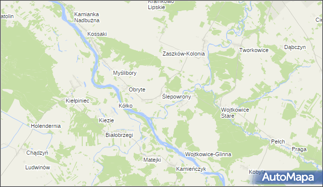 mapa Ślepowrony gmina Nur, Ślepowrony gmina Nur na mapie Targeo