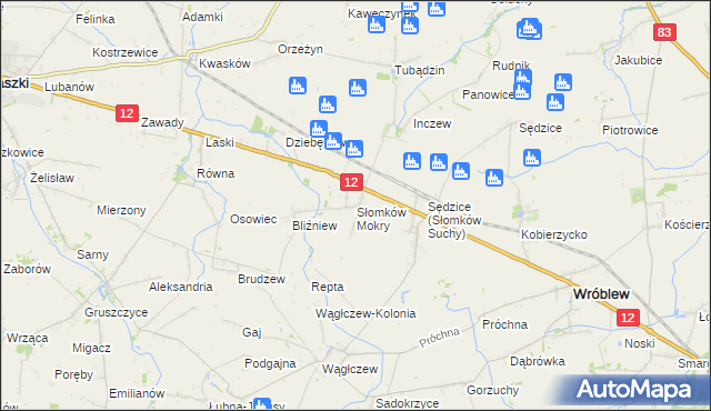 mapa Słomków Mokry, Słomków Mokry na mapie Targeo