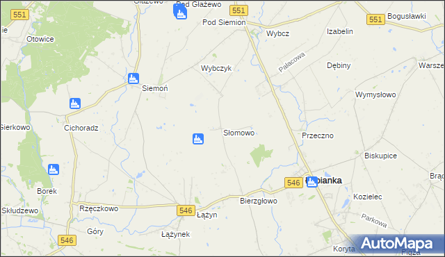 mapa Słomowo gmina Łubianka, Słomowo gmina Łubianka na mapie Targeo